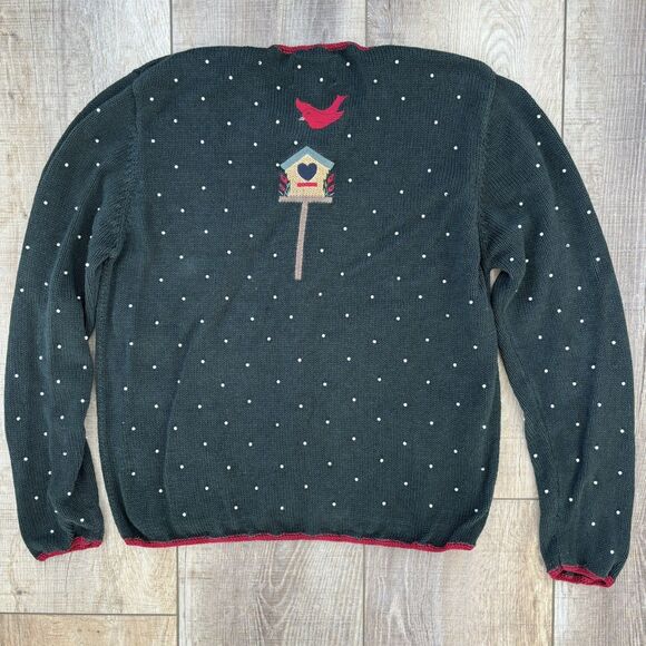 Vintage Womens Winter Sweater Size M Christmas Green 90s Beaded Hand Embroidered - Picture 6 of 13